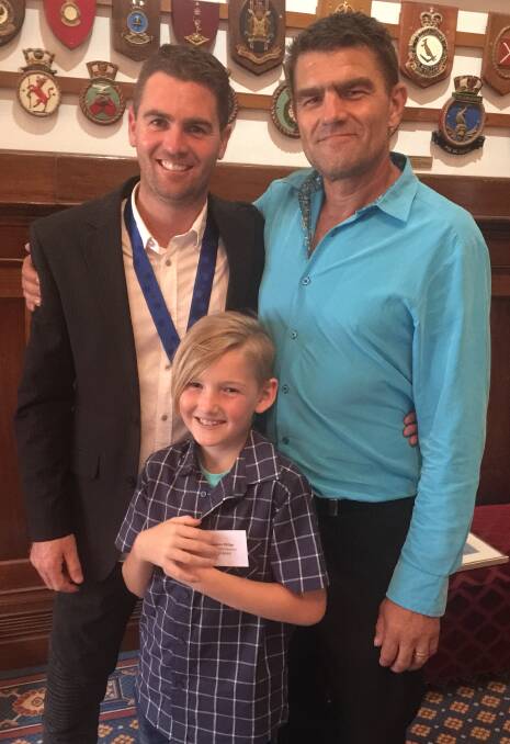 Bill and Rawson Phillips travelled to the award ceremony to personally thank their hero, Parkes man Travis Boland.     
