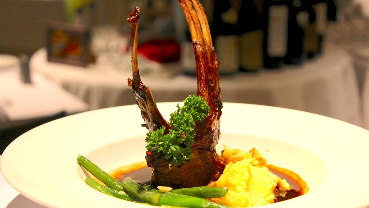 The four-point lamb rack, served on a bed of feta mash puree with garlic beans & jus.