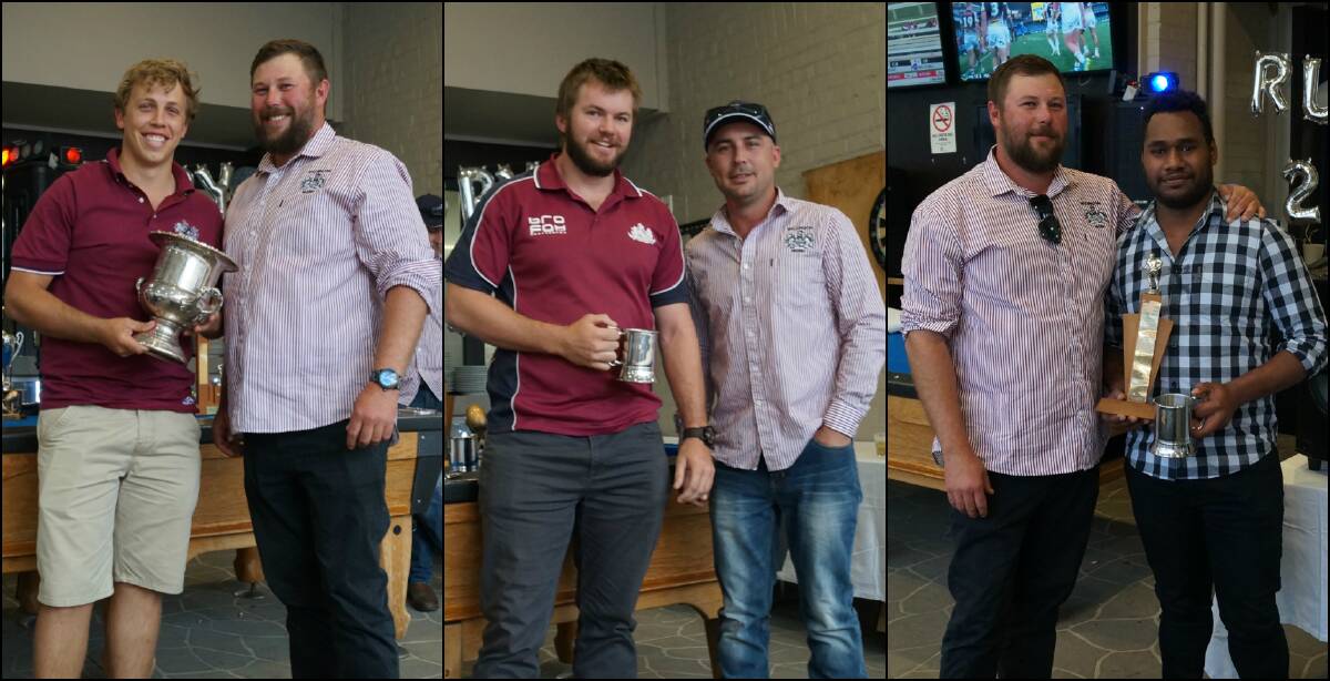 PRESENTATION: Keiran Brien (Best and Fairest), James Cusack (Players' Player) and Morgan Kalsau (Boat Race Champion). Photos: Contributed 
