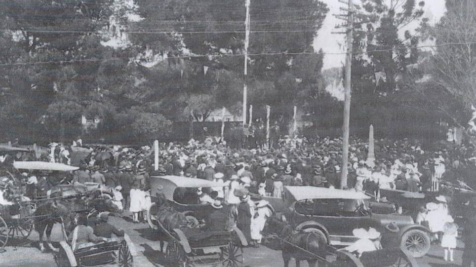 MEMORIAL: A 1921 centenary celebrations photo showing the large crowd who gathered to celebrate the occasion with the unveiling of the Binjang Memorial.