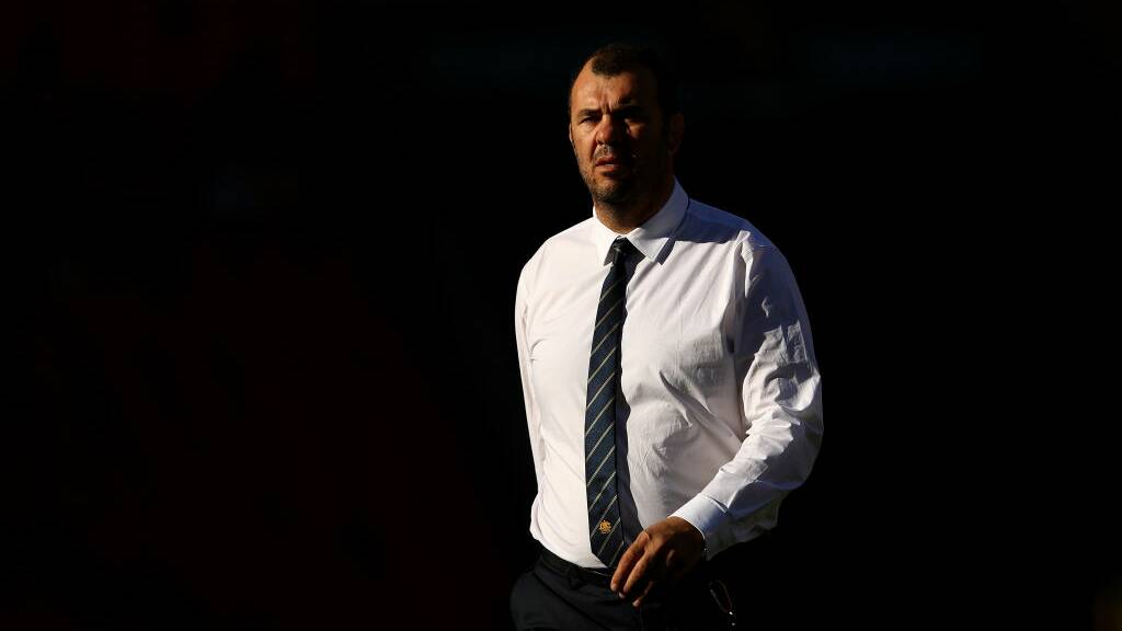 Wallabies coach Michael Cheika could be forgiven for feeling a little frustrated after his side's scrappy win against Italy. He is pictured here watching his team warm up before the match. (Photo by Cameron Spencer/Getty Images)