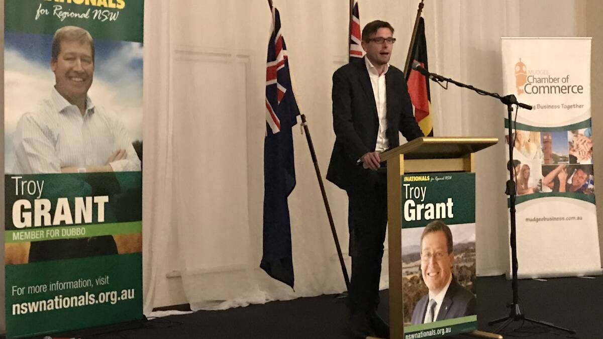NSW Treasurer Dominic Perrottet at the dinner hosted by the Mudgee Chamber of Commerce in Mudgee last Tuesday night. Photo: CONTRIBUTED