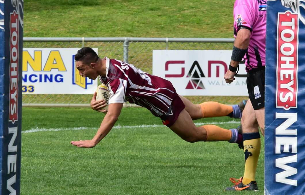 TRY TIME: Boom Wellington junior Kotoni Staggs is playing the 2017 season with the Brisbane Broncos but, under a development system proposed by Penrith, Staggs could still be playing with the Cowboys before heading off to Penrith. Photo: BELINDA SOOLE