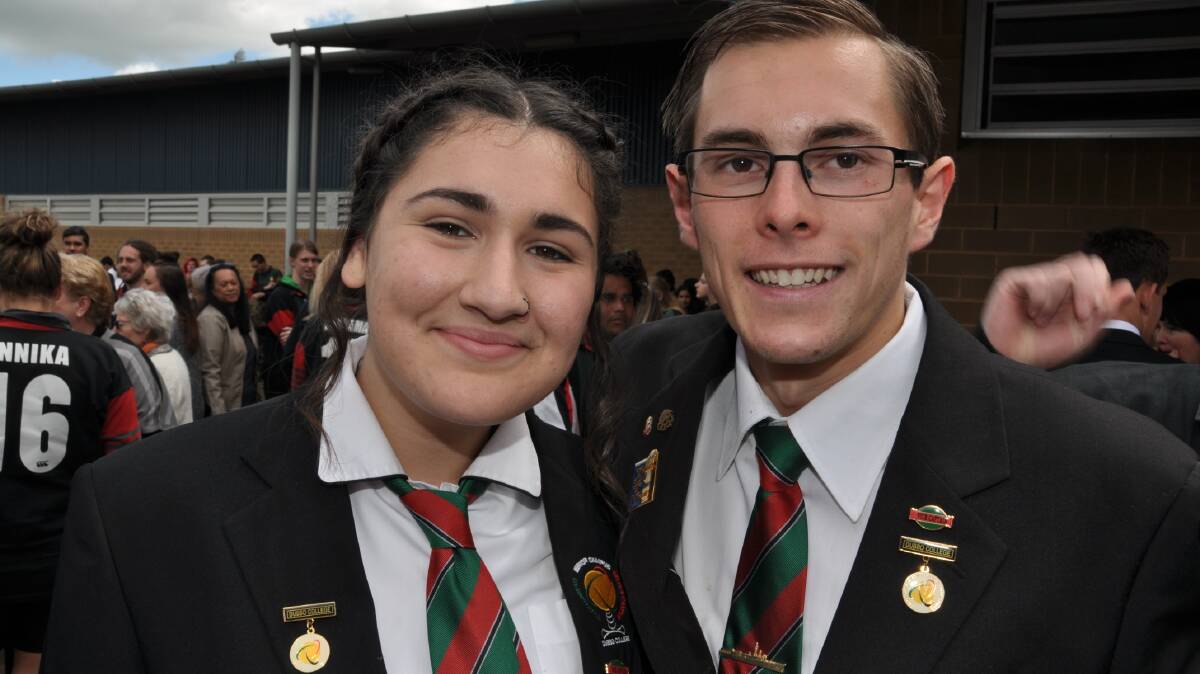 Dubbo College Year 12 student and 2016 vice-captain Nick Trappett received seven special awards during the Dubbo College Year 12 final assembly this month. Nick, from Wellington, is pictured with incoming vice captain for 2017 Rosa Williams. Photo contributed. 