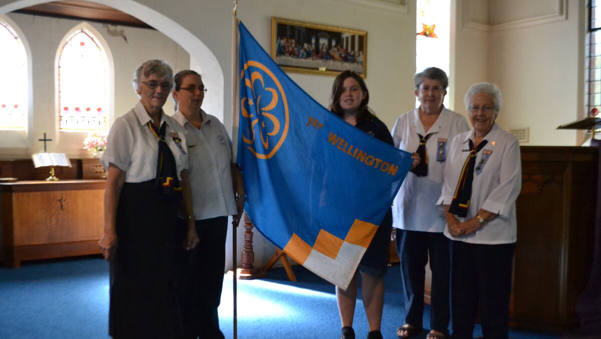 Elizabeth Morley third from the right at the Uniting Church with Girl Guides representatives