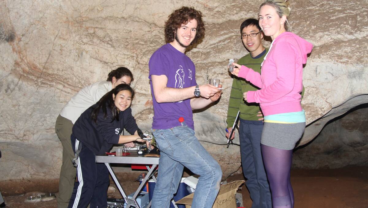 Christina Truog, Helen Rutlidge, Patrick Bryant, Philemon Poon, and Juliet working in the caves.