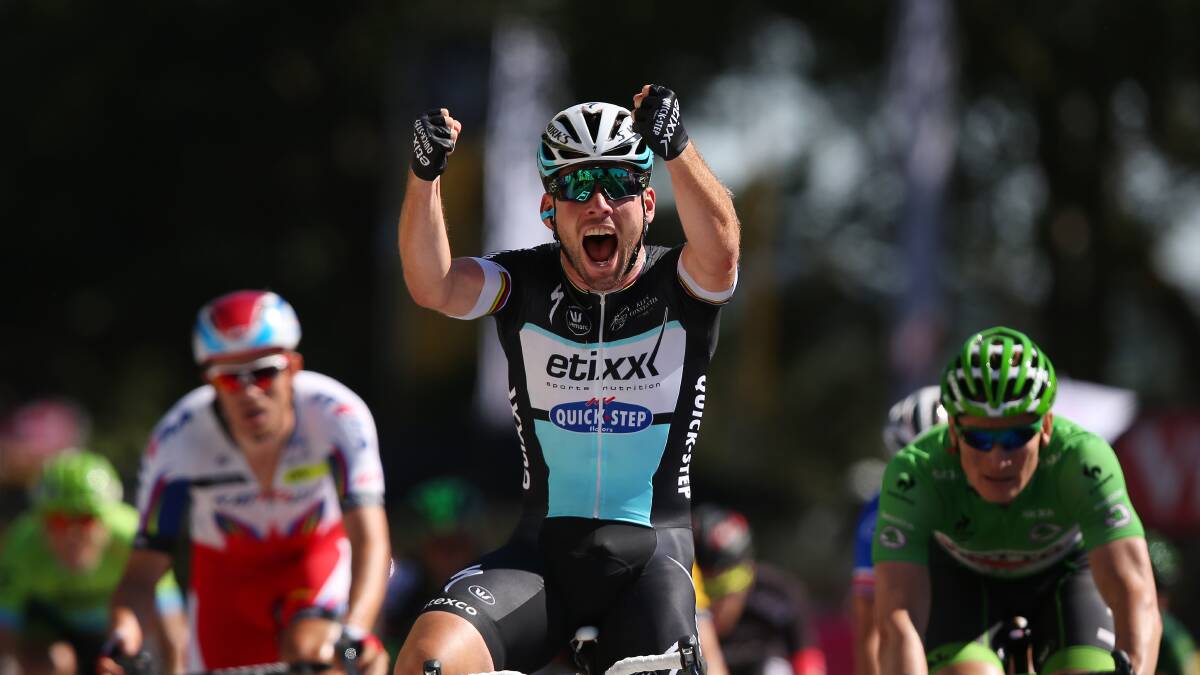 Mark Cavendish of Great Britain celebrates his victory following the sprint finish during stage seven of the 2015 Tour de France, a 190.5km stage between Livarot and Fougeres. Picture: Getty Images
