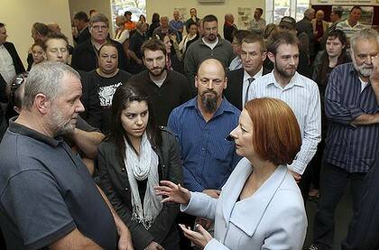 Prime Minister Julia Gillard meets locals at a power industry cafe in the Latrobe Valley yesterday.