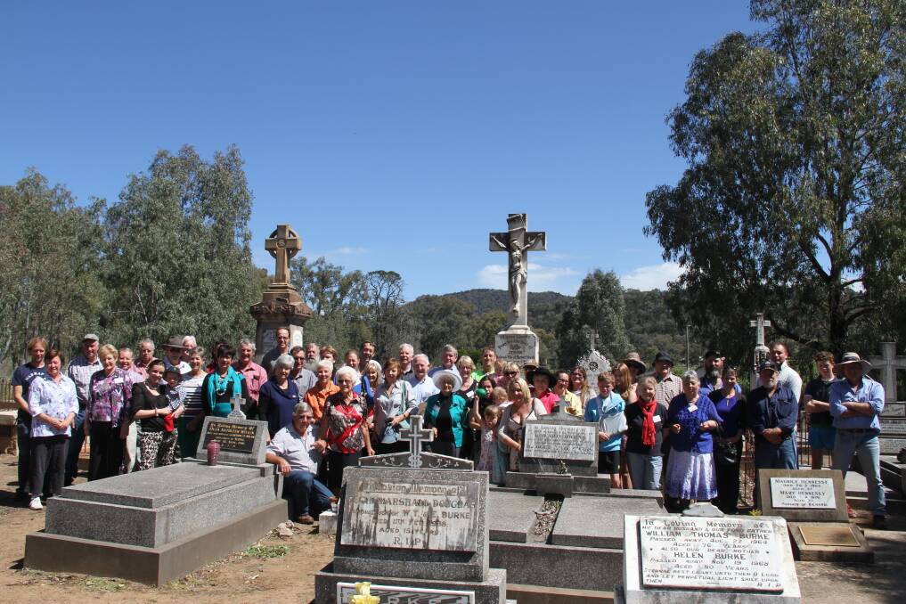 The Veech family at the graves of their first Australian ancestors Bryan and Bridget Veech
