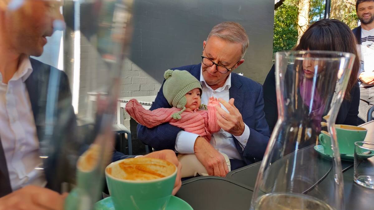 Anthony Albanese with Gabrielle Nina Ritchie, four months old. Picture: Steve Evans