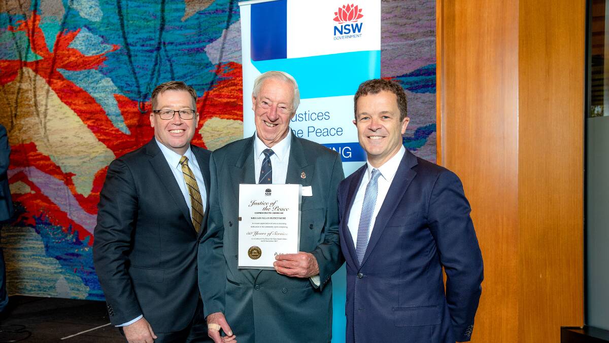 Servicing the community Member for Dubbo Troy Grant, William Bleechmore and NSW Attorney General Mark Speakman. Half a century of service as at JP.