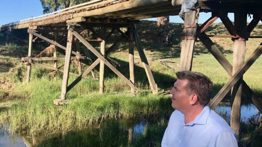 Bridging the Gap: Old and tired: Nationals candidate for the Dubbo electorate Dugald Saunders at Terrabella Road bridge.