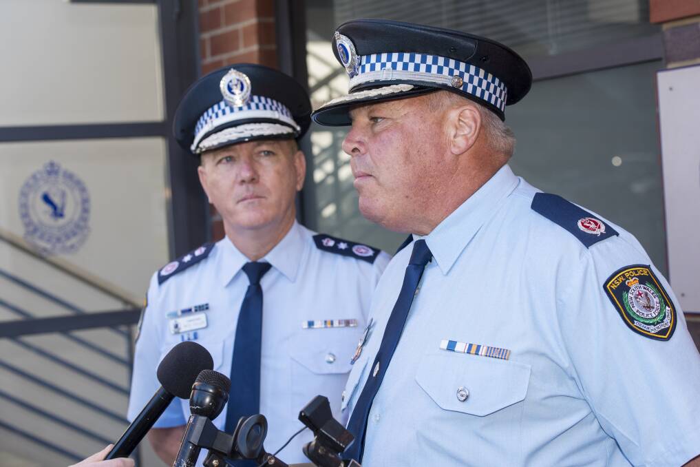 The NSW Police Force commissioner Mick Fuller announces new squads for country areas like Tamworth in a visit to town. Photos: Peter Hardin
