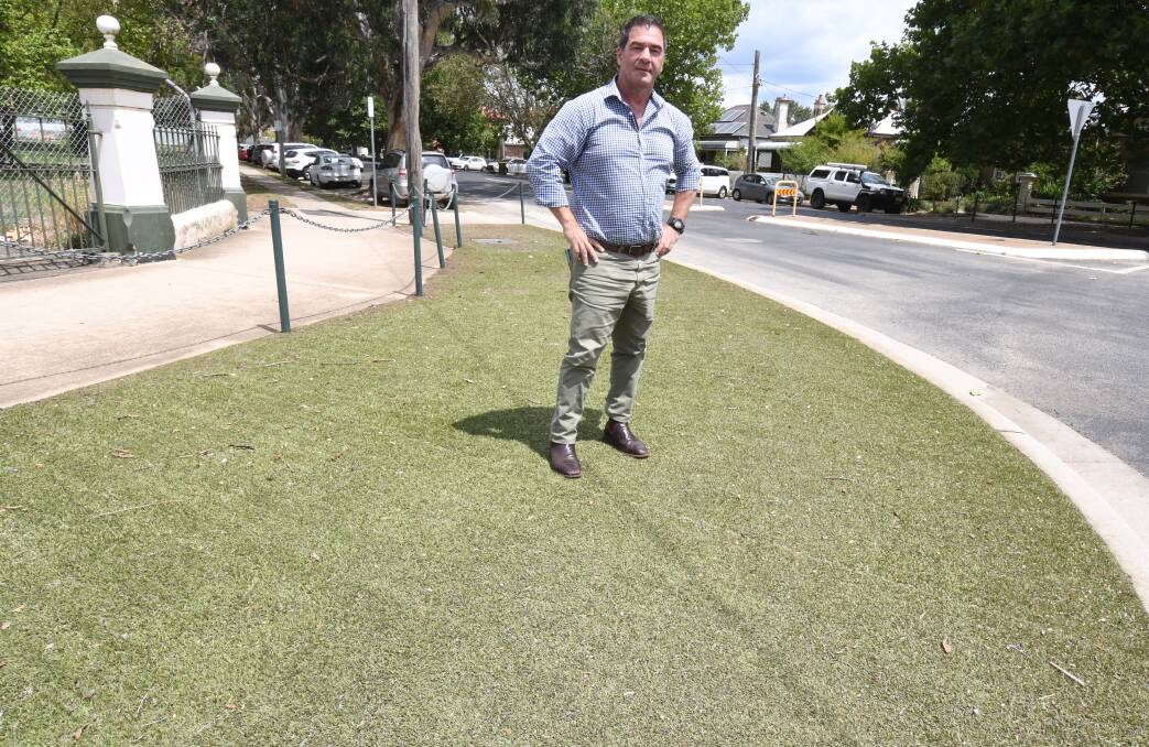 REBATES: Cr Tony Mileto stands on artificial turf outside Wade Park. Photo: JUDE KEOGH