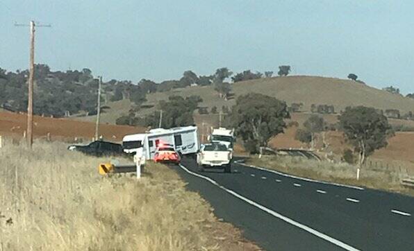 ACCIDENT: The scene of the fatality on Thursday morning at Bakers Swamp. Photo: LIVE TRAFFIC NSW / TWITTER