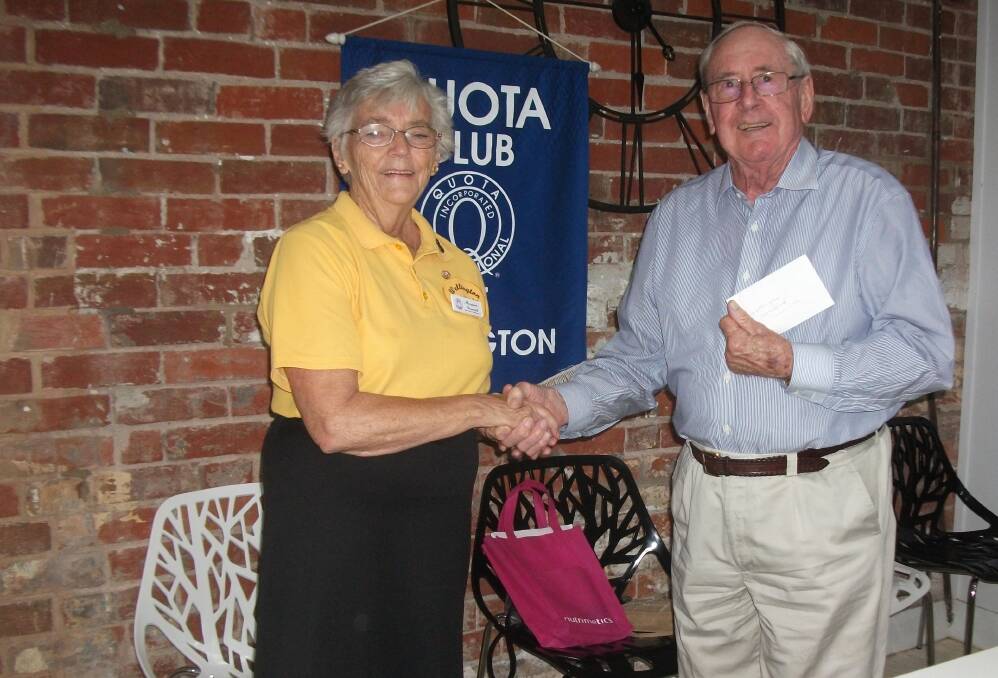 PRESENTATION: Quota Club president, Margaret Grasnick presents Eisteddfod representative, Kevin Mason, with a cheque for $1600. Photo: CONTRIBUTED