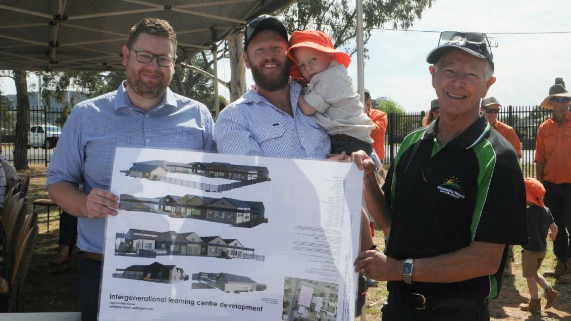 Architect Kirk Gleeson, builder Matt Redfern with son Freddie and Maranatha Vice Chairman Terry Frost in September 2019. Photo: Taylor Jurd. 