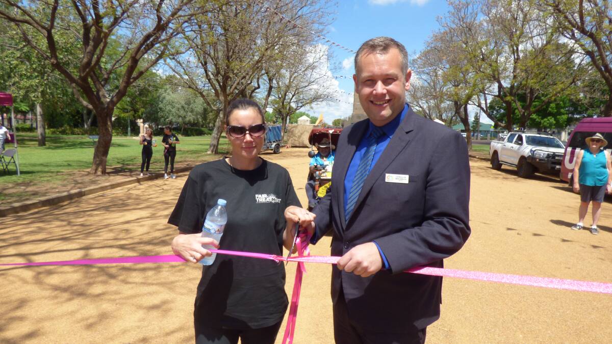 ONE STEP AT A TIME: Shantell Irwin and Dubbo mayor Ben Shields at the launch of t the Long Walk to Treatment in Dubbo. Photo: KIM BARTLEY
