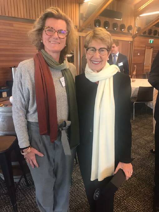 LoveMerino founder and Wellington farmer Pip Smith (left) met with the NSW Governor Margaret Beazley at a Dubbo Chamber of Commerce breakfast last year. Photo: Supplied. 