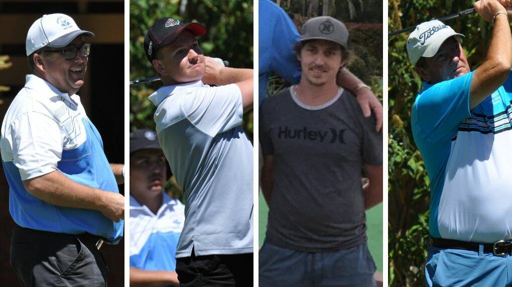 OUT IN FRONT: Kurt Cusack (third from left) knocked over the likes of (from left) Mark Hale, Matt Gleeson and Robert Payne at the Wellington Open on Sunday. 