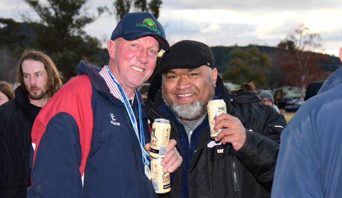 Wellington Redbacks coach Greg Brien with outgoing Geurie Goats coach Paul Hausia at the 2019 Oilplus Cup grand final. Photo; Amy McIntyre. 