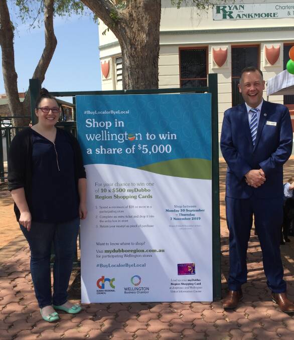 Economy: Wellington Business Chamber president Jess Gough with Dubbo Regional Council mayor Ben Shields at the 'Buy Local or Bye Local' launch in 2019. Photo: Taylor Jurd. 