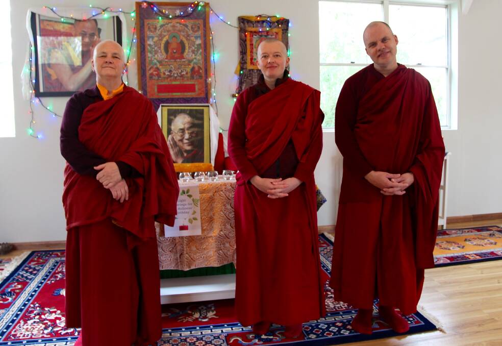 Thank you: Ven Pema, Ven Choden and Ven Jhampa from the Wellington Buddhist Centre. Photo: JO IVEY