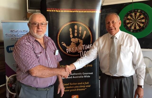 Bill Redfern and Dreamtime Tuka creator Herb Smith at the Probus meeting in Wellington. Photo: Supplied 