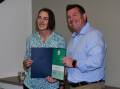 Volunteer: Geurie's Justine Williams being presented her 2019 Hidden Treasures award by Dubbo MP Dugald Saunders at a ceremony last year. Photo: Amy McIntyre.