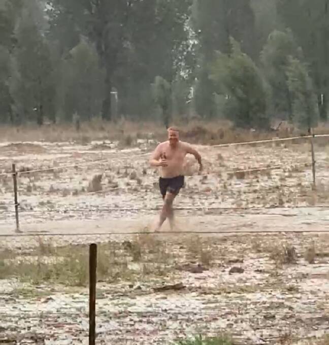 Celebrate: A video of Dubbo's Ben Goatcher running through the rain has been shared more than one thousand times.