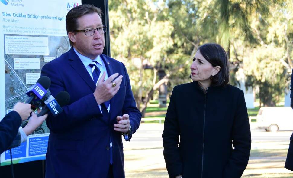 ON THEIR MARK: Dubbo MP Troy Grant and NSW Premier Gladys Berejiklian at the announcement of the River Street bridge last year. Photo: FILE