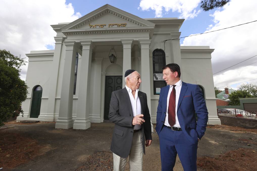 United: Ballarat Synagogue president John Abraham with Australian Anti-Defamation Commission chair Dr Dvir Abramovich. Picture: Luke Hemer