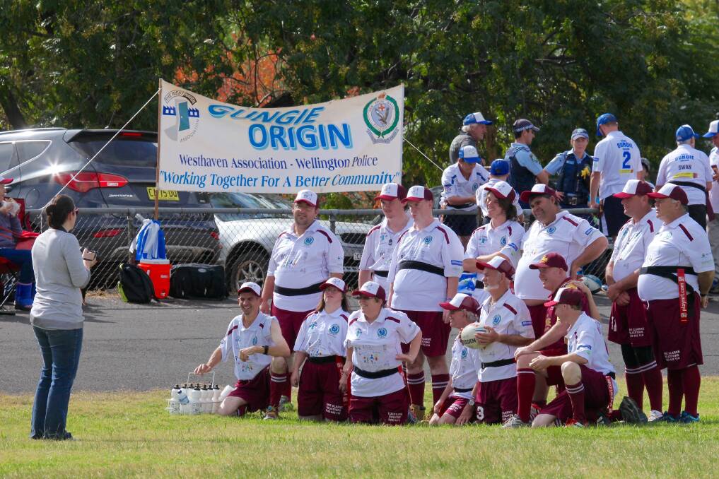 UNITED: The Westhaven Maroons listening in before they took to the field on Sunday. Photo: JO IVEY.