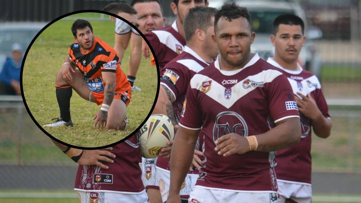 MEETING AGAIN: Travis Waddell claimed bragging rights over former NRL teammte Justin Carney (inset) on Sunday. Photos: NICK GUTHRIE