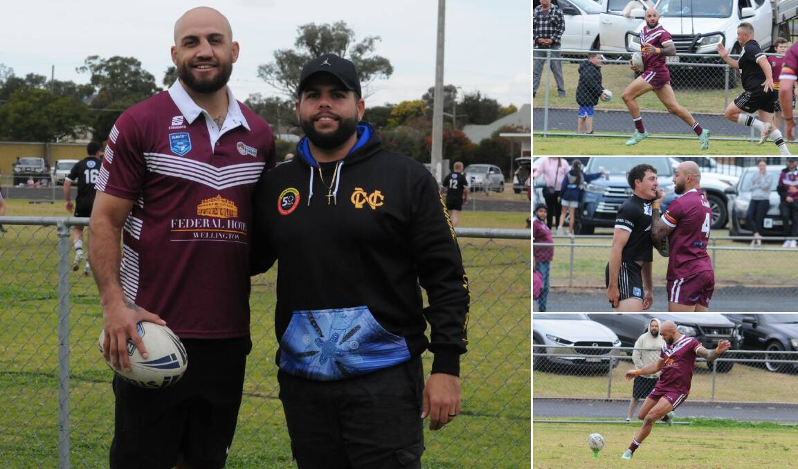 Blake Ferguson and his brother Corey Sutherland and, right, moments from the former NRL star's Cowboys return. Pictures by Nick Guthrie