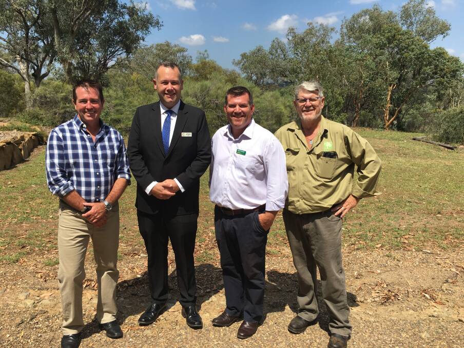 Minister for Gaming and Racing Paul Toole, Dubbo Mayor Ben Shields, Nationals candidate Dugald Saunders and Burrendong Botanic Gardens and Arboretum Manager Mike Herbert at the announcement of $200,000 in funding for the Arboretum.