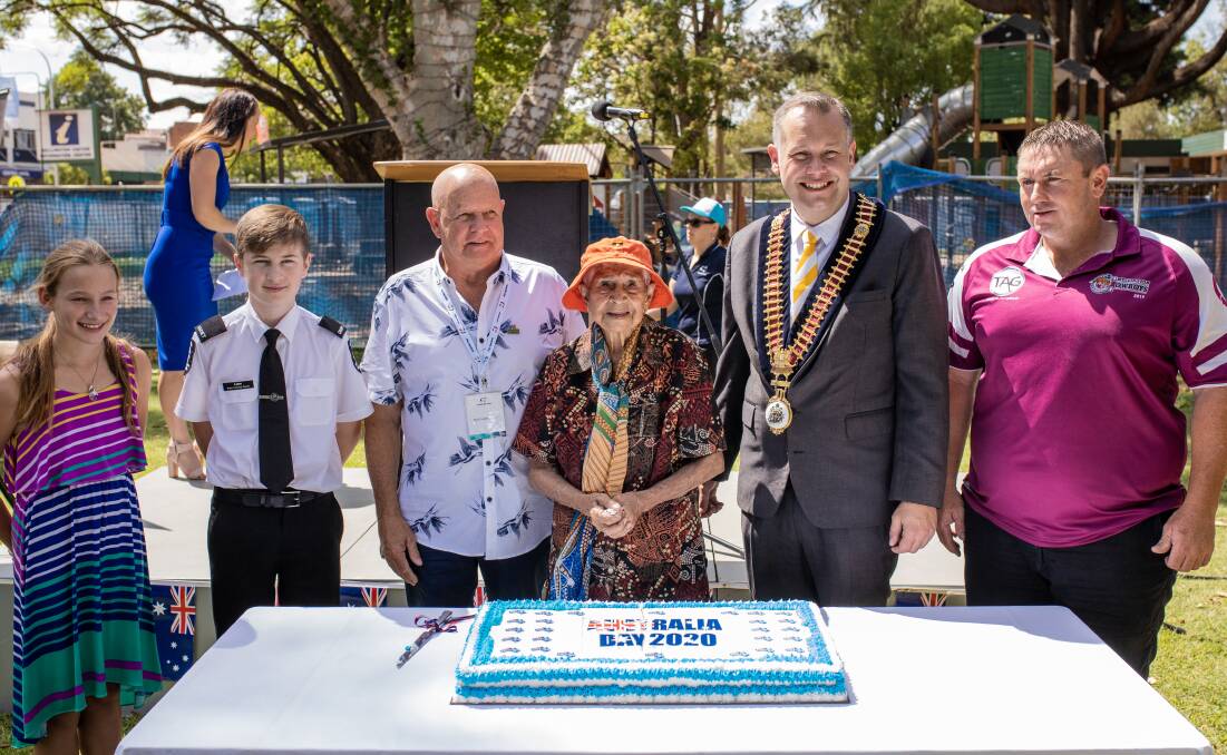 Mayor Ben Shields with Australia Day Award winners and Australia Day Ambassador Paul Featherstone. Photo: CONTRIBUTED