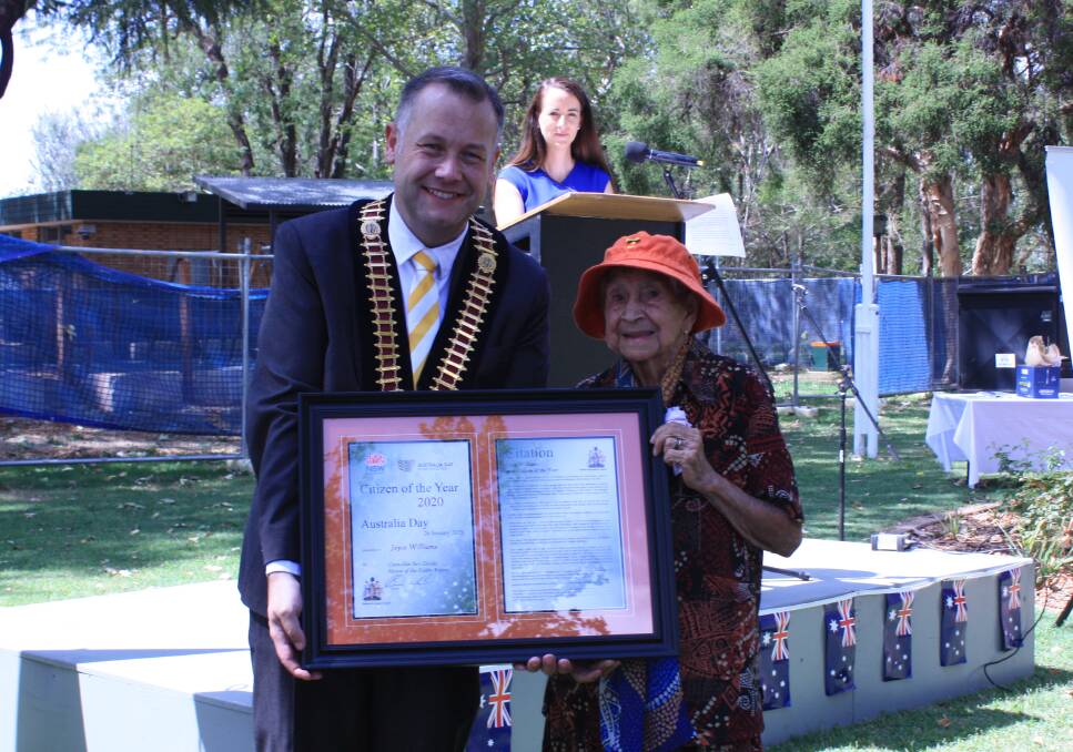 Australia Day Ceremony: Mayor Ben Shields with Wellington's Citizen of the Year Aunty Joyce. Photo: TAYLOR JURD