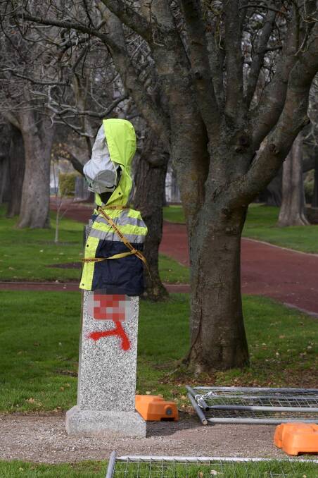 One of the vandalised statues. Picture: Lachlan Bence.