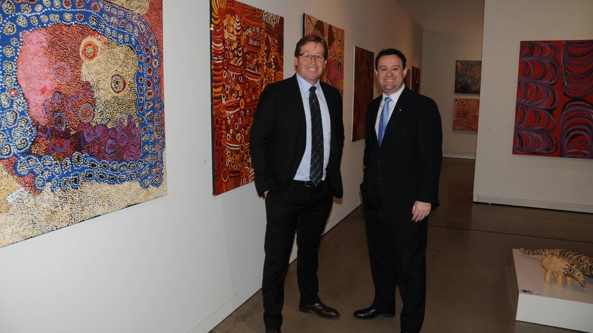 NSW Deputy Premier Troy Grant and NSW tourism minister Stuart Ayres at Dubbo's Western Plains Cultural Centre to announce an overhaul of regional tourism. Photo: FAYE WHEELER