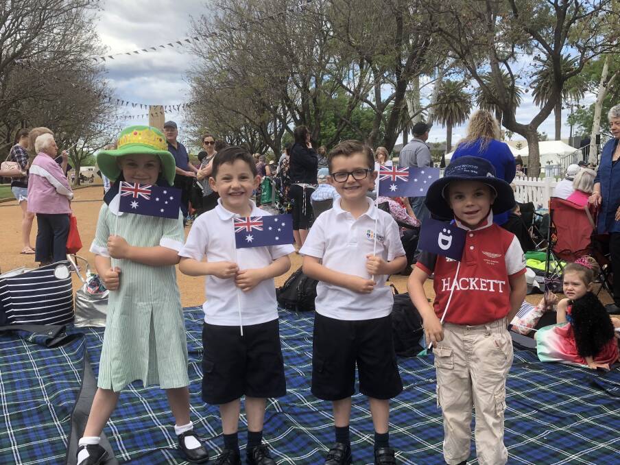 Early Birds: Grace Maurice, William Maurice, Alby Price and Lenny Price reserved a spot for the rest of Wellington Christian School in Victoria Park. Photo: Daniel Shirkie