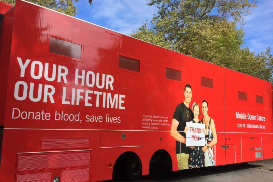 The mobile blood drive unit's van.