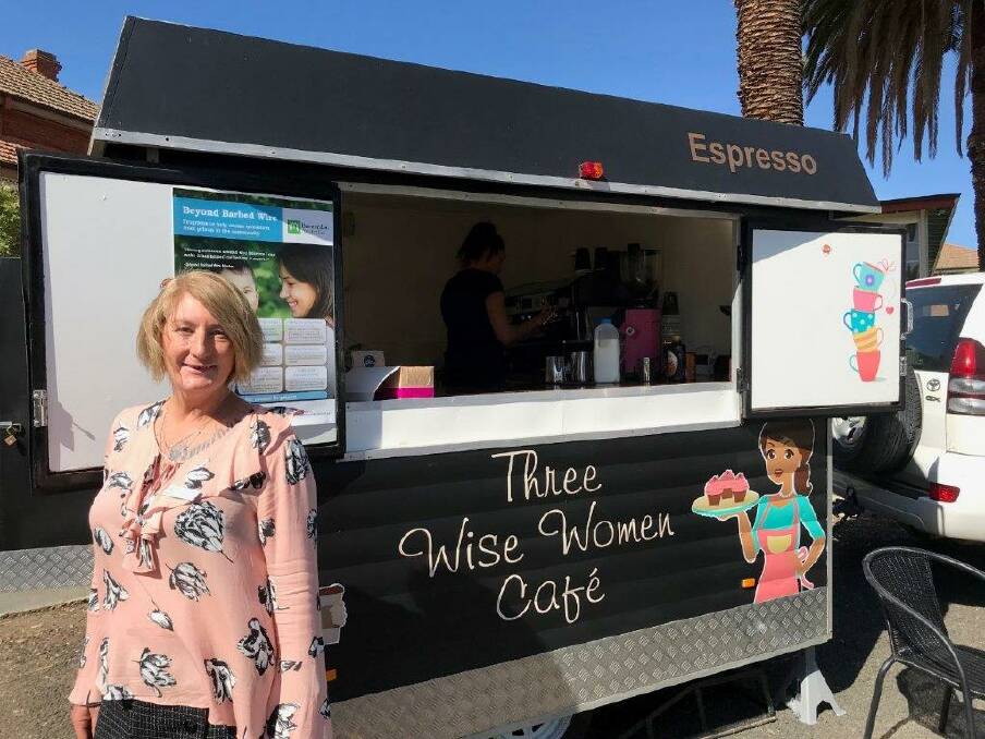 Beyond Barbed Wires' Shiree Talbot alongside the Three Wise Women coffee van in Wellington. Photo: Provided. 