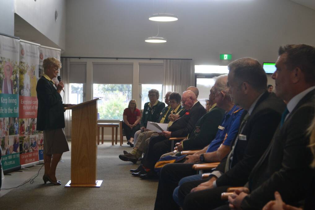 Anne Jones speaking to the assembled crowd at the Masonic Village in Dubbo. 