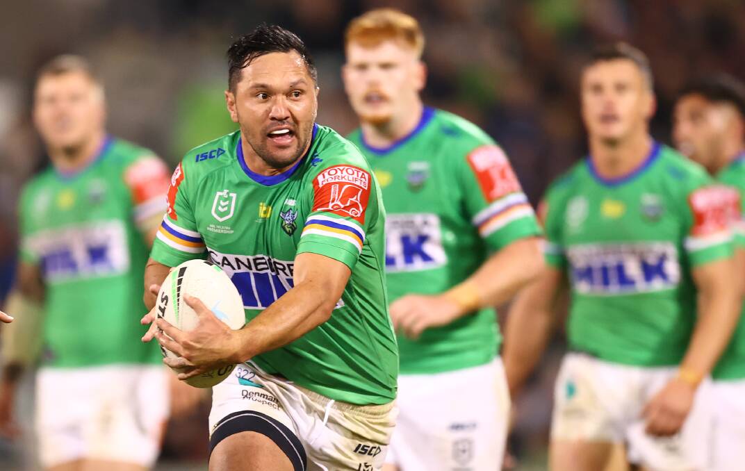 Jordan Rapana and the Raiders will face Newcastle in a must-win match at Wagga. Photo: Mark Nolan/Getty Images