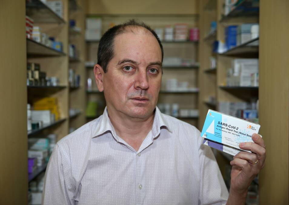 Newcastle Pharmacist Ron Elliott says he would rather get rapid antigen tests our as soon as possible to the community, but harbours concerns for government plans to reimburse pharmacies for concessional tests. PIcture: Peter Lorimer
