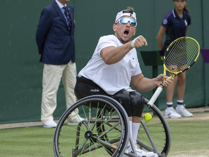 Dylan Alcott has won the Wimbledon wheelchair quad final - and was set to celebrate with Ash Barty.