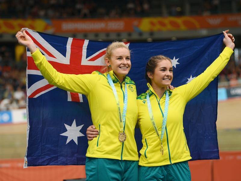 Jess Gallagher and pilot Caitlin Ward have won their second golds of the cycling track program. (Alex Broadway/AAP PHOTOS)