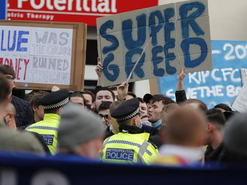 Chelsea fans protesting before the European Super League concept imploded swiftly.