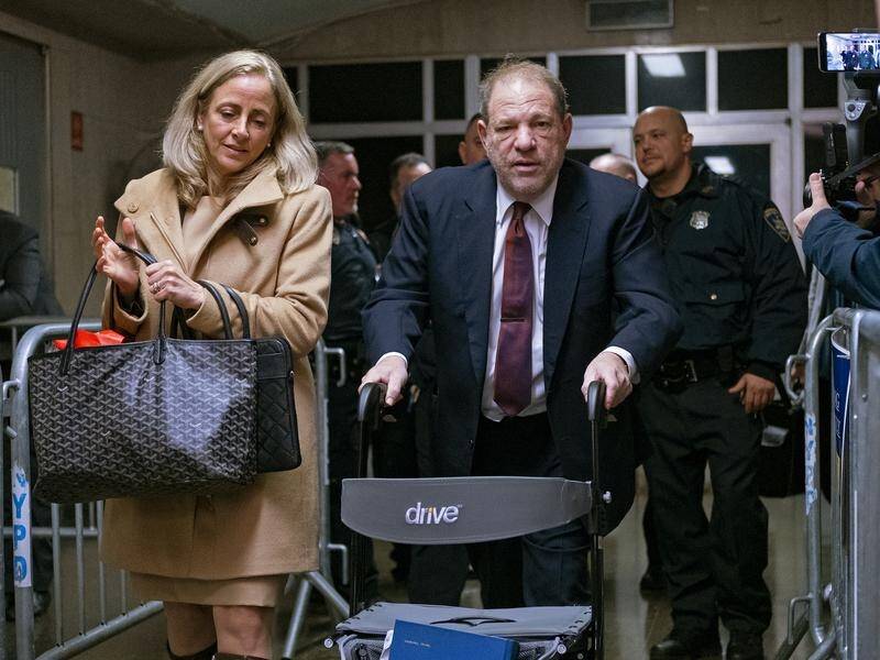Harvey Weinstein leaves court after Tuesday's trial proceedings in New York.